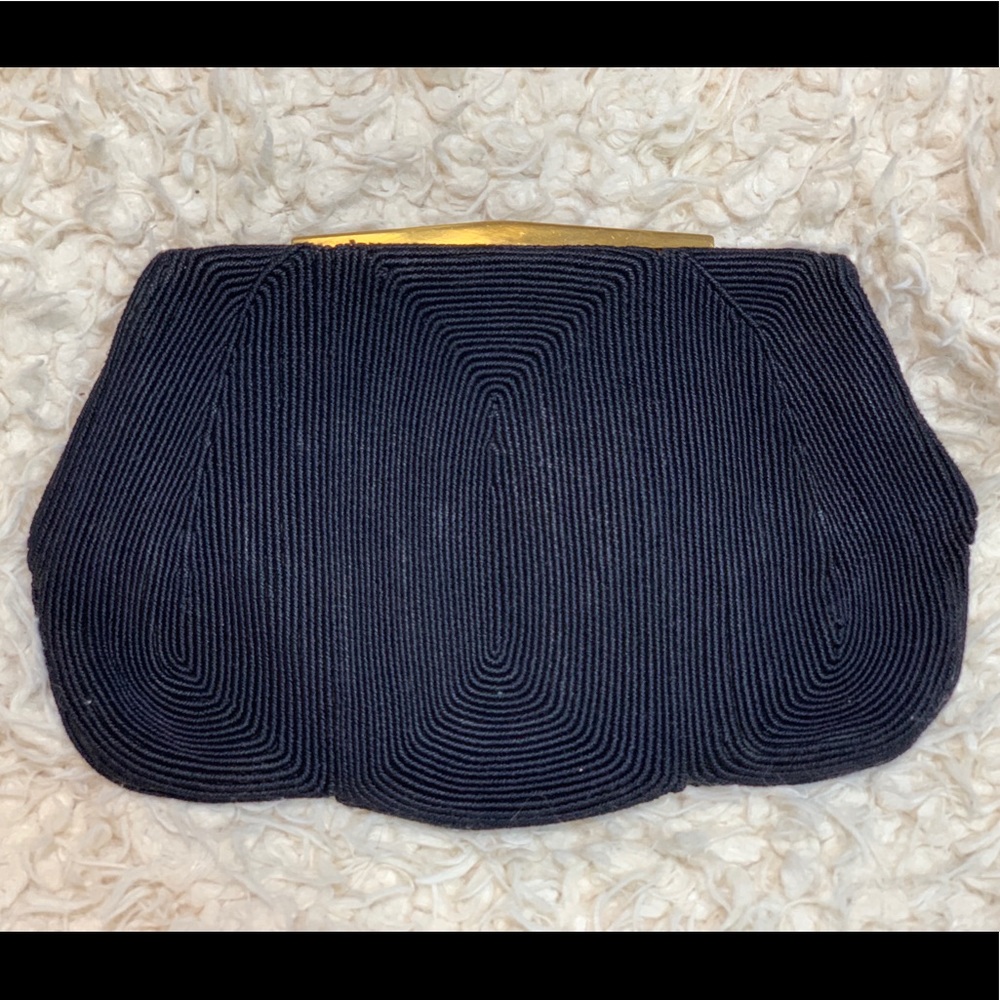 1950s Deep Navy Blue Corded Evening Clutch